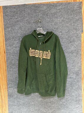 Republic Blues Hoodie Mens Large Green Full Zip Fleece Graphic Quote Sweatshirt